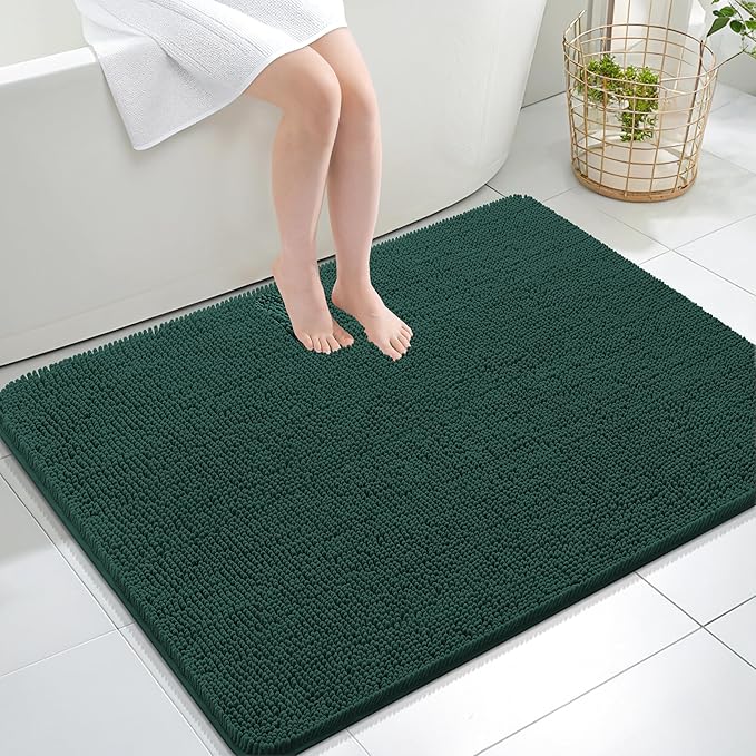 OLANLY Bathroom Rugs 40x32, Extra Soft Absorbent Chenille Bath Rugs, Rubber Backing Quick Dry, Machine Washable Bath Mats for Bathroom Floor, Tub and Shower, Home Decor Accessories, Blackish Green