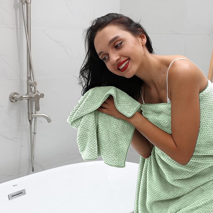 2 Piece Hand Towels Set,100% Microfiber - Quick Dry, Thick, Soft, Plush and Highly Absorbent Luxury Hotel & Spa Bath Towel for Bathroom, Pack of 2 (Green)