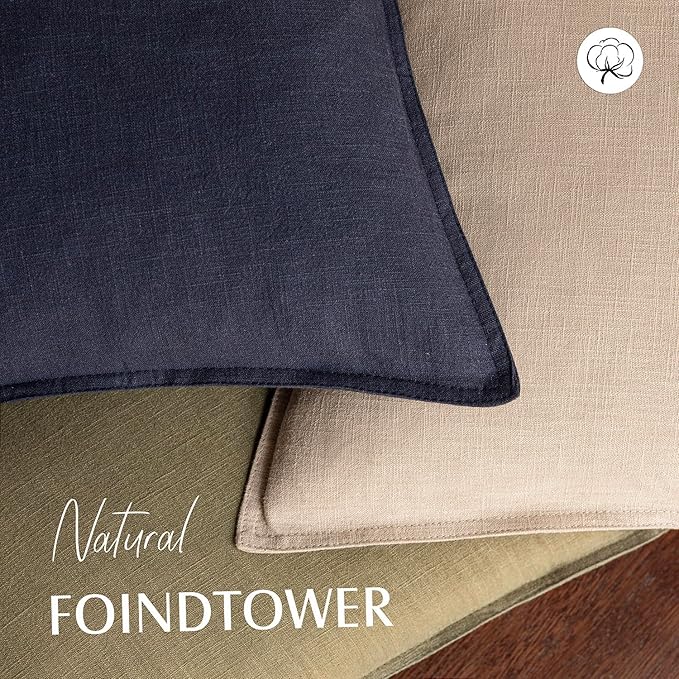 Foindtower Pack of 2, Decorative Linen Soild Throw Pillow Covers Soft Accent Cushion Case Farmhouse Neutral Pillowcase for Chair Couch Sofa Bedroom Living Room Home Decor 16 x 16 Inch Tan Beige