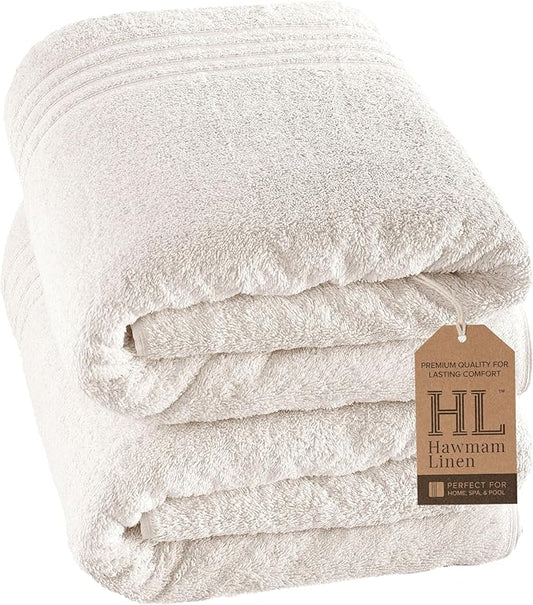 Hawmam Linen Jumbo Large Bath Sheets Towels 2 Pack Soft and Absorbent, Premium Quality 100% Cotton Towels (Sea Salt, Bath Sheet)