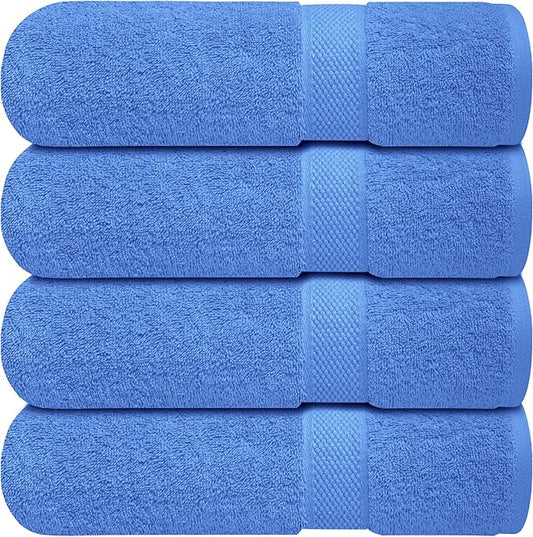 Infinitee Xclusives Luxury 100% Ring-Spun Cotton Bath Towels Set of 4 (27x54 inches) – Soft, Absorbent & Quick-Drying Towels for Bathroom, Gym, Spa & Hotel Use (Eloquent Blue, Bath Towels)