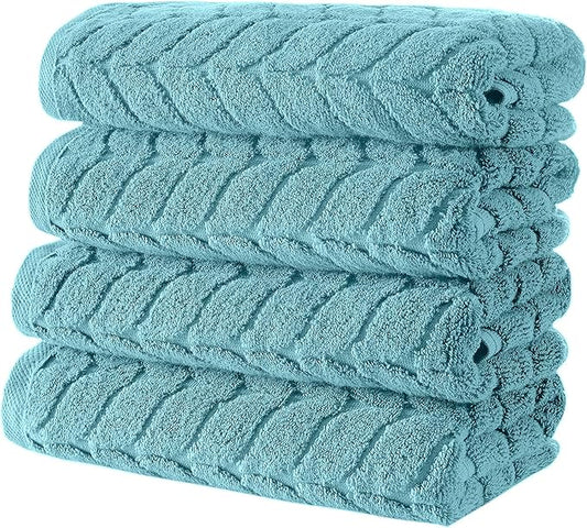 BAGNO MILANO Turkish Bath Towels, Soft Plush Jacquard Luxury Bath Towels, Quick Dry Towel Set (Aqua Green, 4 Pcs Hand Towel Set)