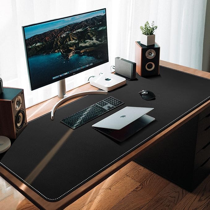 CENNBIE Leather Desk Mat, 66.9" x 23.6" Extra Large Desk Pad Blotter Protector, Extended Non-Slip Mouse Pad, Waterproof PU Leather Desk Mat on top of desks Large for Office and Home (Black)