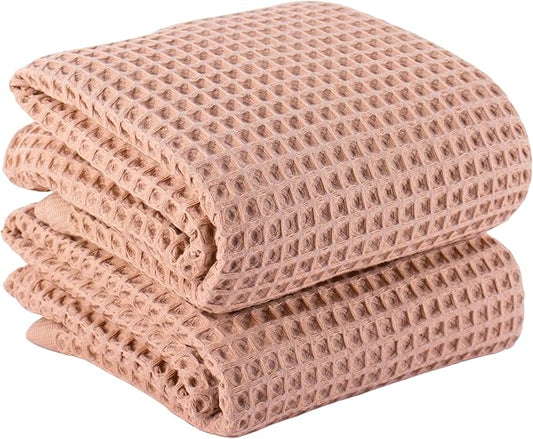 PÜSKÜL Premium Waffle Bath Towels Set of 2 - Organic 100% Turkish Cotton Bath Towel - Quick Dry, Absorbent, Light, Thin, 32x63 Large Waffle Towels for Bathroom (Beige Bath Towels - Pack of 2)