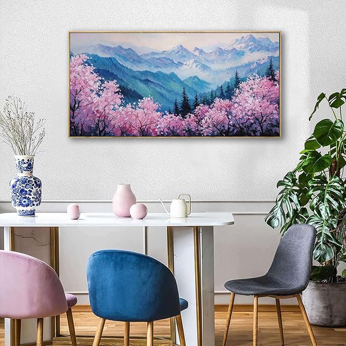yiijeah Canvas Wall Art Work for Wall Decor Living Room Mountain Pink Tree Landscape Picture Framed Paintings Artwork for Bedroom Office Home Decoration