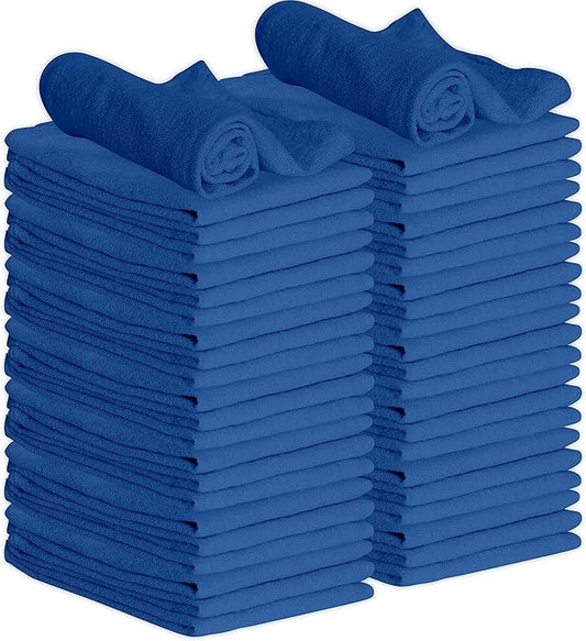 GREEN LIFESTYLE Blue Shop Towels 12x14, 50 Pack, 100% Cotton Super Absorbent & Durable Shop Rags, Reusable Shop Rags Bulk, Multipurpose Cleaning Towels for Automobiles, Industries, Garage and Home