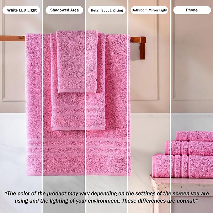 Hawmam Linen Pink 6 Piece Bath Towels Set for Bathroom Original Turkish Cotton Soft, Absorbent and Premium 2 Bath Towels, 2 Hand Towels, 2 Washcloths