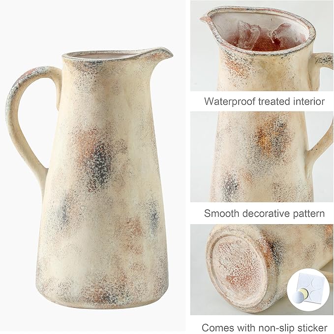 Ceramic Vintage Vase with Handle,12.2 inch Large Tall Handcrafted Pitcher Vase for Modern Farmhouse Decor, Ideal for Home Decor, Living Room, Table, Shelf