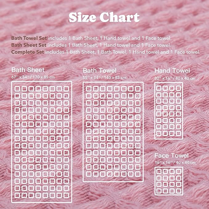 Luxury Japanese Cotton Waffle Bath Towel | Plush, Absorbent, and Quick Dry | Free Storage Bag Included (Sakura Pink, Bath Towel, 55" x 34")