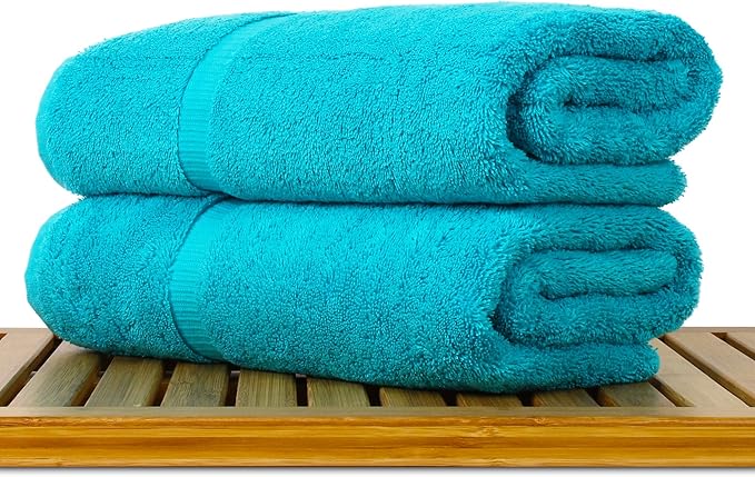 Luxury Hotel & Spa Collection Highly Absorbent, Quick Dry 100% Turkish Cotton 700 GSM, Eco Friendly Towel, for Bathroom Dobby Border Soft Bath Towel Set 27 X 54 (Aqua Blue, Bath Towels - Set of 2)