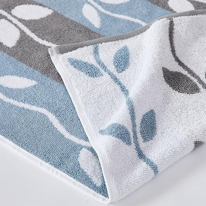 Modern Threads Organic Vines 6-Piece 100% Cotton Towel Set – Yarn Dyed Jacquard & Solid – Includes 2 Bath Towels, 2 Hand Towels, 2 Washcloths – Absorbent, Quick Dry, Soft & Durable – Blue