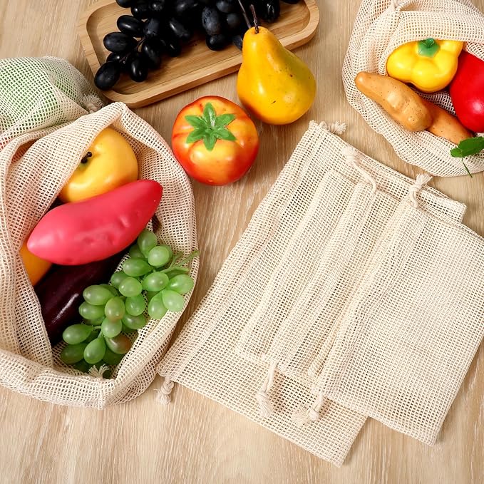 20 Pack Reusable Cotton Mesh Produce Bags Washable Grocery Vegetable Bags with Drawstring Farmers Market Bag for Grocery Shopping Fruits Storage Transporting Storing (4XXL,4XL,4L,4M,4S)