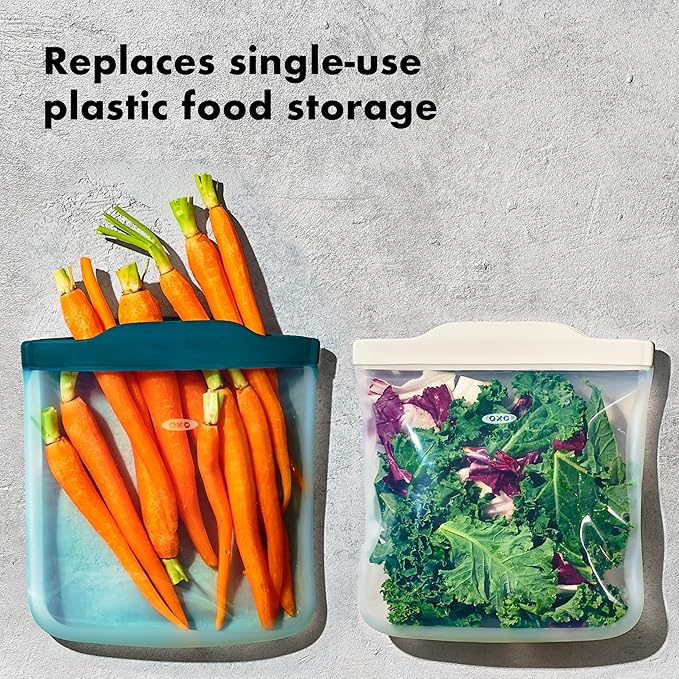 OXO Good Grips Silicone Reusable Bags – 4 Piece Starter Set - Oat/Lagoon