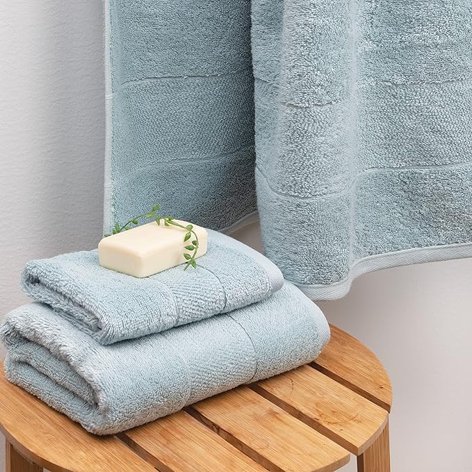 Aston & Arden Aegean Terry Bath Towels - Set of 2 - Ringspun Turkish Cotton Thick and Soft Absorbent Luxury Hotel and Spa Bathroom Towel, 600 GSM, 30 x 60 in, Sterling Blue
