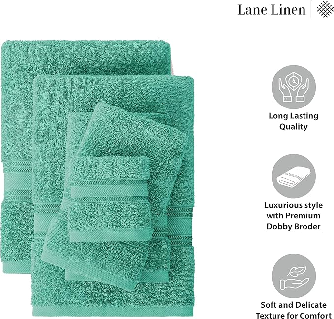 LANE LINEN 100% Cotton Bath Towel Set of 18 – 6 Bath, 6 Hand Towel & 6 Washcloths, Zero Twist, Absorbent Softness for Daily Use, Perfect for Airbnb, Spa & Hotel, Machine Washable – Teal