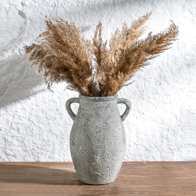 Ceramic Flowers Vase - Rustic Decorative Vase for Home Decor, 9 inch Vintage Terracotta Vase for Flowers, Pottery Vase with 2 Hanldes for Home Living Room Decor, Non-Slip Lyeec Vases
