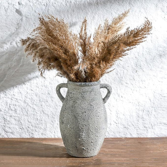 Ceramic Flowers Vase - Rustic Decorative Vase for Home Decor, 9 inch Vintage Terracotta Vase for Flowers, Pottery Vase with 2 Hanldes for Home Living Room Decor, Non-Slip Lyeec Vases