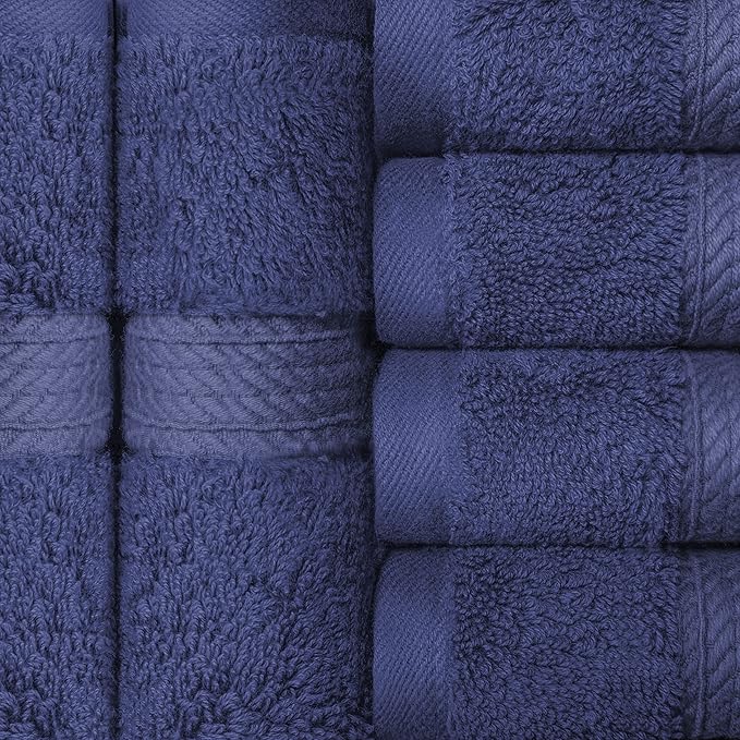 BLUENILEMILLS BNM Egyptian Cotton 6-Piece Towel Set, Includes 6 Face Towels, Attached Loop for Easy Hanging and Storage, Hotel Quality, Perfect for Bathroom, Gym, Shower Space, or Spa, Navy Blue
