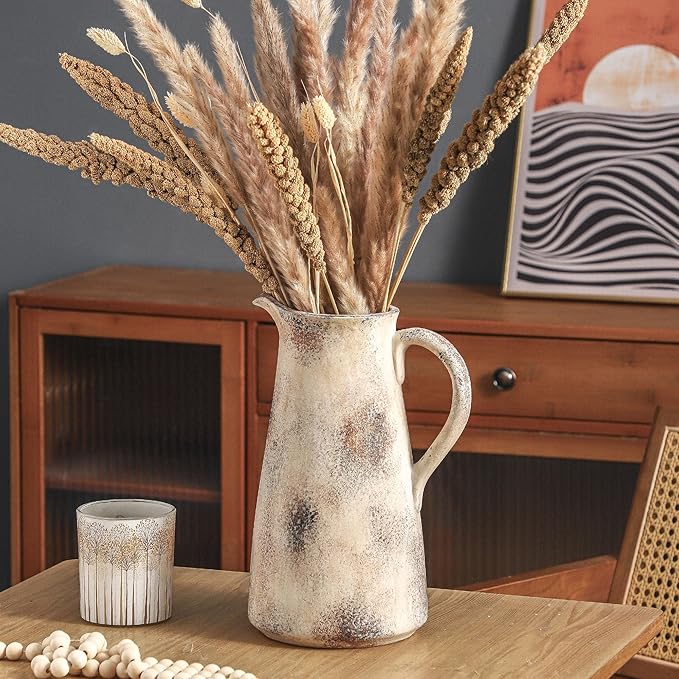 Ceramic Vintage Vase with Handle,12.2 inch Large Tall Handcrafted Pitcher Vase for Modern Farmhouse Decor, Ideal for Home Decor, Living Room, Table, Shelf