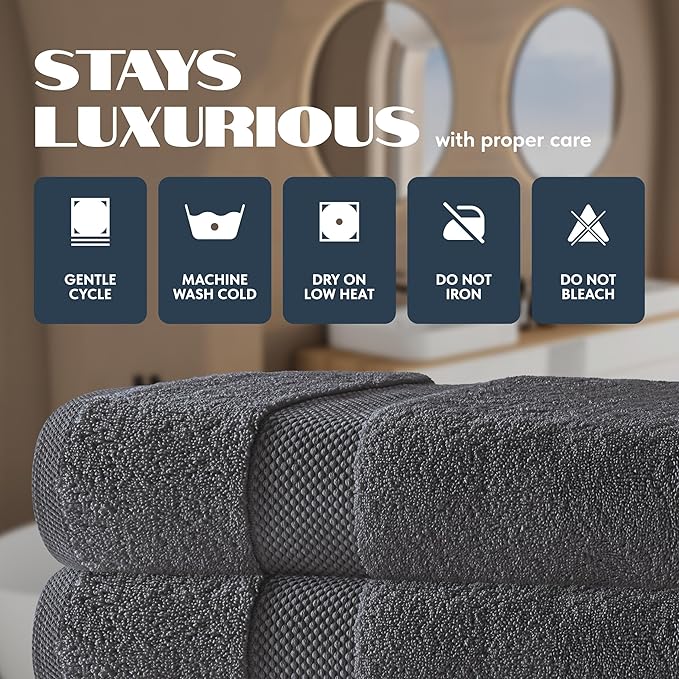 Luxury White Bath Towels Large - 100% Soft Cotton 700 GSM | Absorbent Hotel Bathroom Towel | 27 inch X 54 inch | Set of 4 | Gray