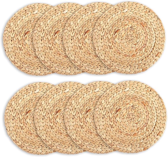 Wicker Placemats, Rattan Placemats, 8Pcs Woven, 13 Inch Farmhouse Round Water Hyacinth Braided for Dining Table, Home, Wedding