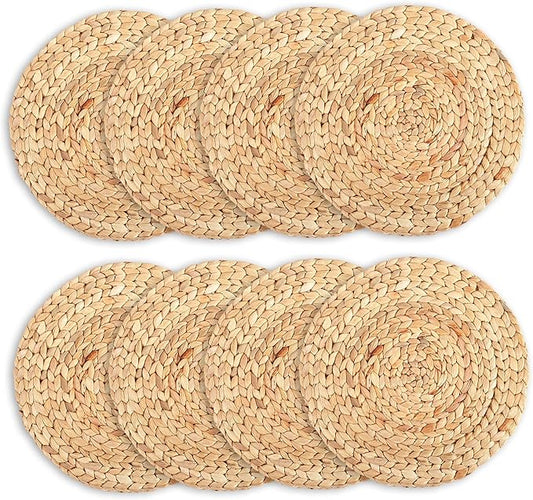 Wicker Placemats, Rattan Placemats, 8Pcs Woven, 13 Inch Farmhouse Round Water Hyacinth Braided for Dining Table, Home, Wedding