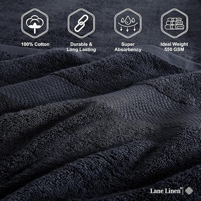 LANE LINEN 100% Cotton Bath Sheets Set of 2 (35"x66") - Ring Spun Cotton Extra Large Bath Towels Sets - Quick Dry, Soft & Absorbent Oversized Towel Sets- Pre Shrunk, Fade Resistant - Black Towels