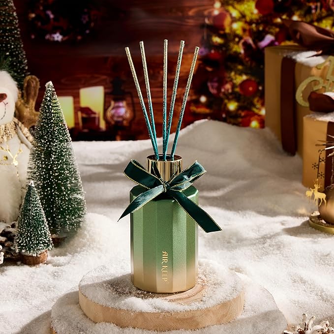 Airkeep Reed Diffuser Set - Balsam & Cedar Christmas Reed Diffuser with 8 Reed Sticks - Scented Oil Diffuser for Home & Office Diffuser Bathroom Shelf Decor - Ideal Gift for Holidays 7.1oz
