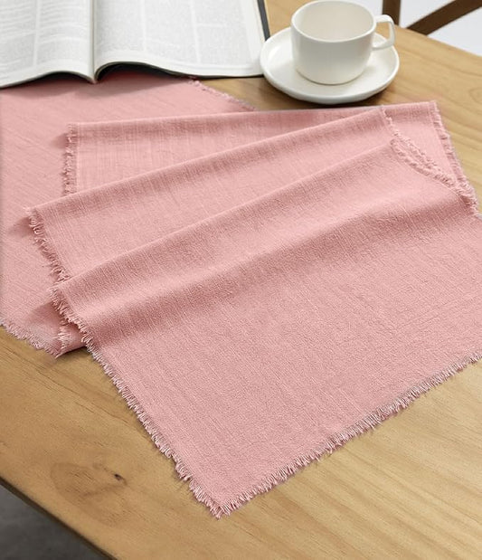 Vitalizart Pink Table Runner 14 x 120 Inches Long Slub Texture Cotton Linen Table Runner for Rustic Home Decorations Dining Room Wedding Decor Reception Bridal Shower Thanksgiving Christmas