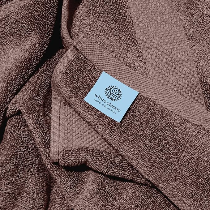 White Classic Luxury Bath Towels Set of 4 Large - 700 GSM Cotton Ultra Soft Bath Towels 27x54 | Highly Absorbent and Quick Dry | Hotel Towels for Bathroom Luxury, Plush Shower Towels, Brown