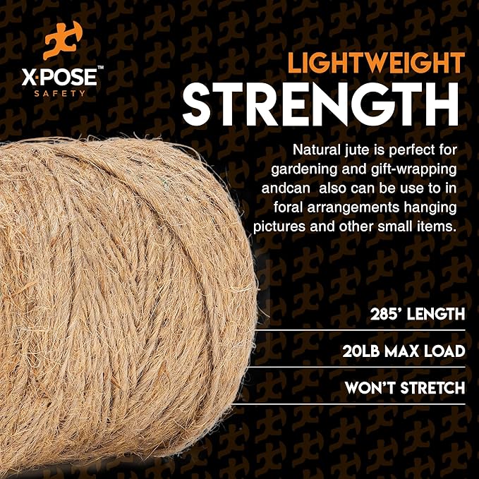 Jute Twine - 1 Ply Brown Roll 285 Feet Natural Jute String for Crafts, Packaging, Wrapping, Decorative Rope Cord for Hanging Ornaments (6 Packs)