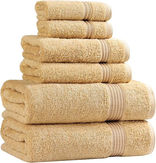Superior Luxury Cotton Bath Towel - 6 Piece Set, Premium Egyptian Cotton Towels, Gold