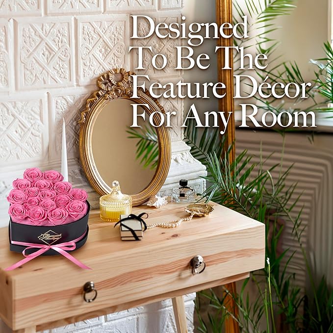GLAMOUR BOUTIQUE 16 Flower Forever Heart Shape Box - Preserved Roses Gift for Her, Preserved Flowers, Pink