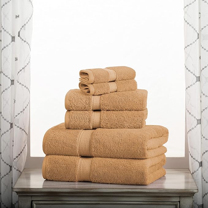 BLUENILEMILLS Premium Towel Collection, Egyptian Cotton Towels for Shower and Bathroom Assorted 6-Piece Towel Set, 30" x 55", 20" x 30", 13" x 13", Rust by Blue Nile Mills