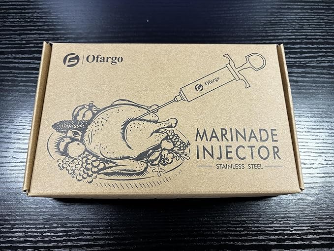 Ofargo Stainless Steel Meat Injector Syringe Kit with 4 Marinade Needles for BBQ Grill Smoker, Gifts for Men Dad Husband in Thanksgiving Christmas Day, 2-oz Large Capacity, Both Paper User Manual and E-Book Recipe