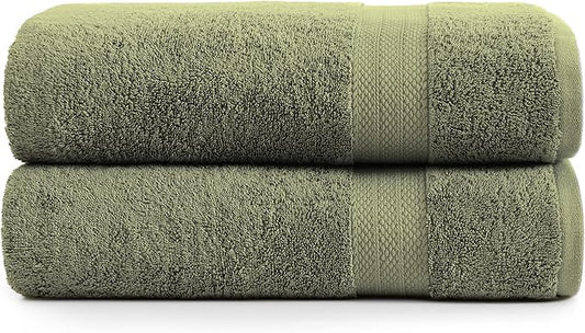 LANE LINEN 100% Cotton 2 Pack Bath Sheets (35"x66") - Ring Spun Cotton Extra Large Bathroom Towels - Quick Dry, Super Soft & Absorbent Oversized Bath Towels - Machine Wash in Cold Water - Oil Green