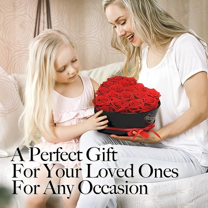 GLAMOUR BOUTIQUE 16 Flower Forever Heart Shape Box - Preserved Roses Gift for Her, Preserved Flowers, Red