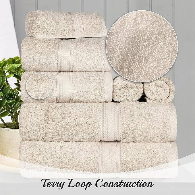 BNM Egyptian Cotton Heavyweight Towels, Ideal For Bathroom, Shower, Spa, 800 GSM Bath Towels, Highly-Absorbent, Luxury Bathroom Essentials, Ultra-Soft Plush Home Basics, Bath Towel Set of 4, Cream