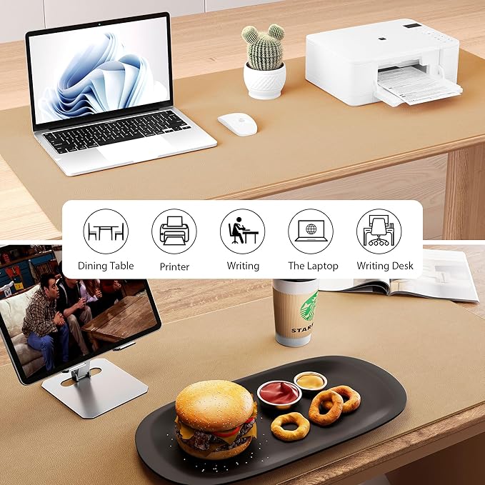 Aothia Dual-Sided Desk Pad - Leather Desk Mat, Natural Cork Desk Pad Protector, Large Mouse Pad for Desk, Waterproof Desk Blotter Pad, Desk Writing Pad for Office Work/Home, Apricot(25.6"x13.7")