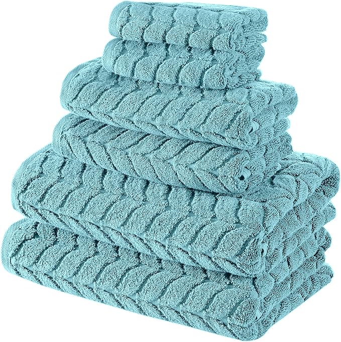 BAGNO MILANO Turkish Bath Towels, Soft Plush Jacquard Luxury Bath Towels, Quick Dry Towel Set (Aqua Green, 6 pcs Towel Set)
