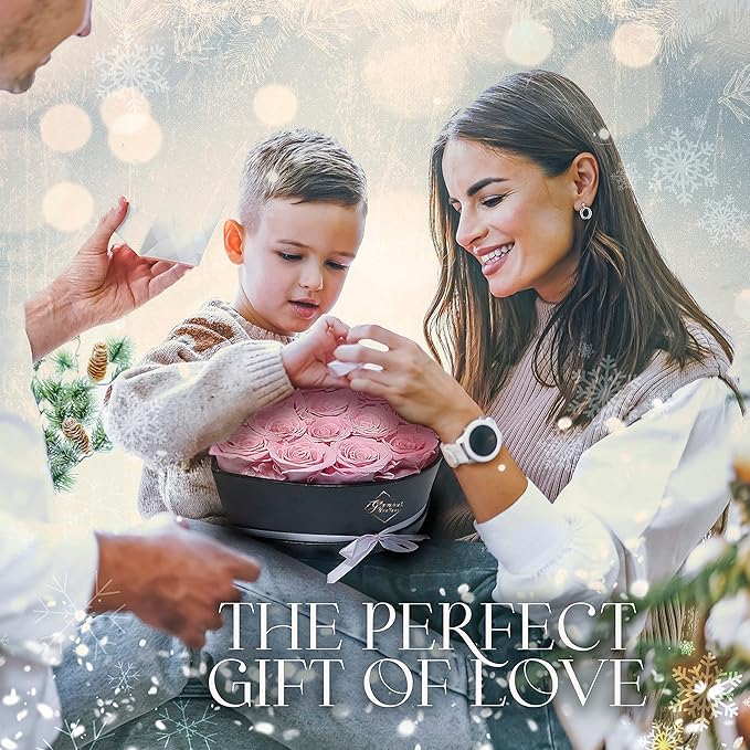 GLAMOUR BOUTIQUE 16 Flower Forever Heart Shape Box - Preserved Roses Gift for Her, Preserved Flowers, Pink