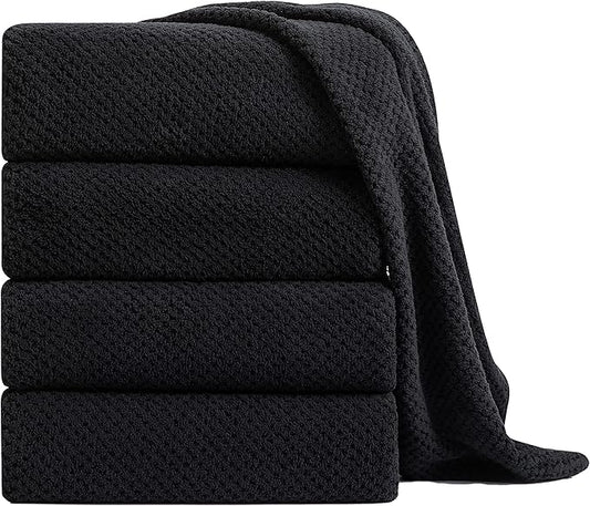 Extra Large Bath Towel Sheet Set 35x70 Inches - Oversized Bath Towels Set,Jumbo Large Microfiber - Quick Dry, Lightweight,Super Soft,Highly Absorbent Towel Set for Bathroom,Hotel,SPA,Pack of 4 (Black)