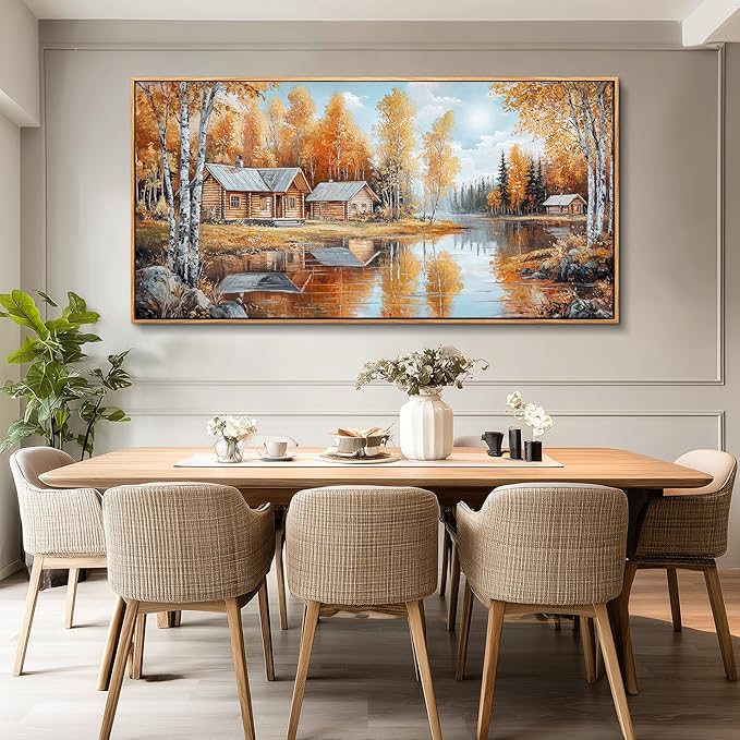 QIYILEXWART Large Wall Decor For Living Room Canvas Wall Art For Office Modern Wall Decorations For Bedroom Forest Cabin Landscape Painting Farmhouse Pictures Artwork Room Home Decor 24x48 In
