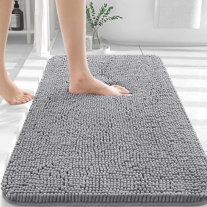 OLANLY Bathroom Rugs 36x24, Extra Soft Absorbent Chenille Bath Rugs, Rubber Backing Quick Dry, Machine Washable Bath Mats for Bathroom Floor, Tub and Shower, Home Decor Accessories, Grey