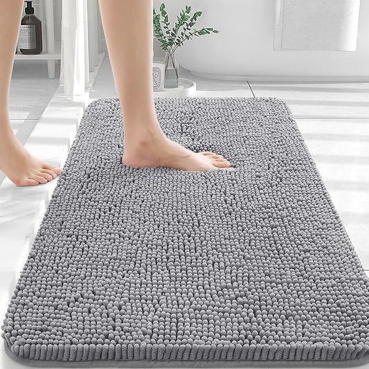 OLANLY Bathroom Rugs 35x24, Extra Soft Absorbent Chenille Bath Rugs, Rubber Backing Quick Dry, Machine Washable Bath Mats for Bathroom Floor, Tub and Shower, Home Decor Accessories, Grey