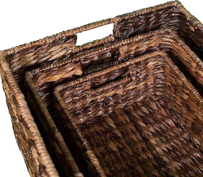 BIRDROCK HOME Abaca Nesting Baskets Set of 3 - Handwoven Storage Baskets w/Handles - Box Organizer for Household, Towels, Clothes, Nursery, Toys | Ideal Use in Living Room, Office, Kitchen & Bathroom