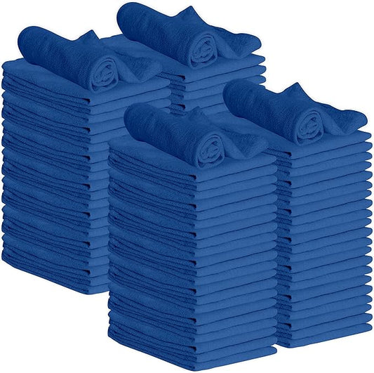 GREEN LIFESTYLE 100 Pack 12x14 Blue Shop Towel 100% Cotton, Super Absorbent and Durable for Car, Reusable
