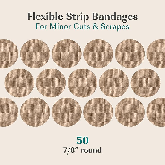 FEBU Eco-Friendly Bamboo Fabric Bandages | PFAS Free Bandages for Scrapes & Cuts | Flexible Fabric Bandage | Fully Compostable, Latex Free Bandage | 50 Count Spot
