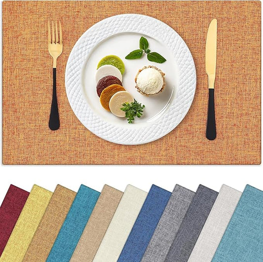 Homaxy Cloths Placemats for Dining Table Set of 6, Heat Resistant Washable Cotton Linen Blend Table Mats, Ideal for Kitchen Party Dining Decoration, 13" x 19", Orange