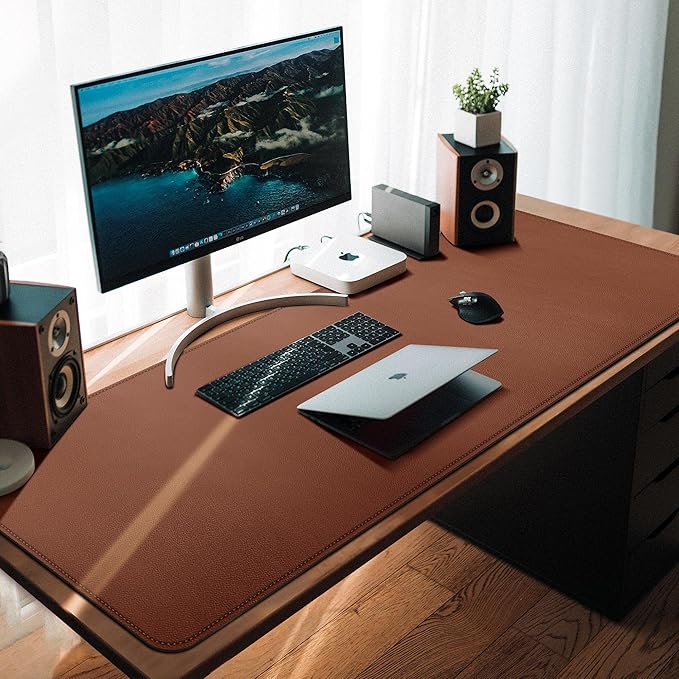 CENNBIE Leather Desk Mat, Extra Large Desk pad,Large Office Writing Desk Computer Leather Mat Mousepad,Waterproof - 39.3"x19.6" (Brown)